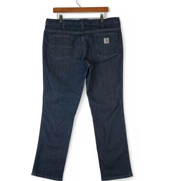 Carhartt Jeans Womens 14R Stretch Relaxed Fit Straight Leg Dark Denim 393-83 - Picture 2 of 11